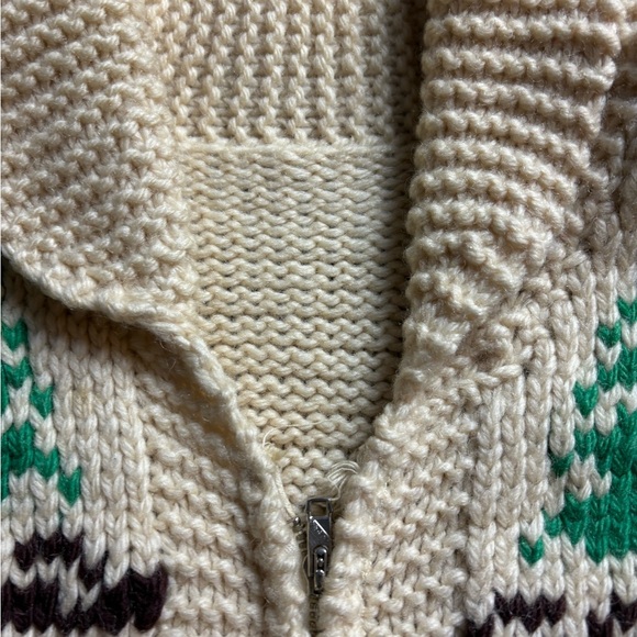 Vintage 70s Deer Zip-up Wool Cowichan Sweater Medium - Picture 3 of 8